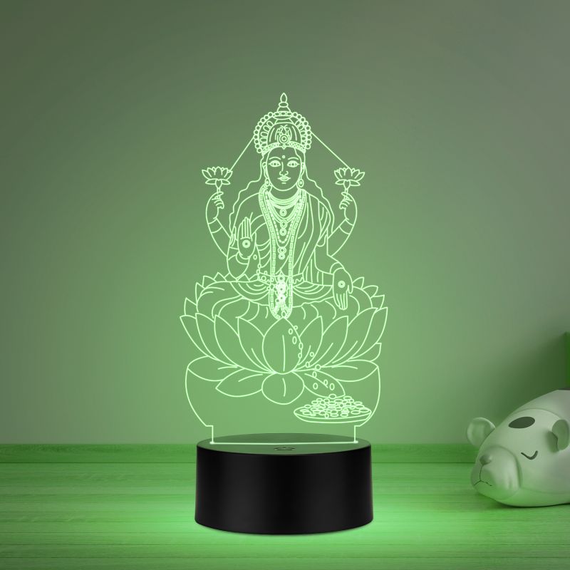 3D Illusion God Laxmi Led Night Lamp with Multicolored Light Home Office Pooja Room Decor